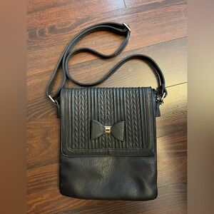 Susen black quilted faux leather crossbody with bow detail